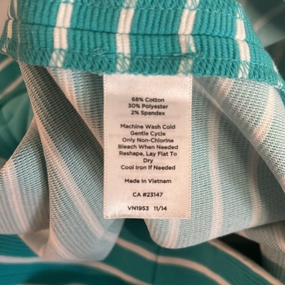 Talbots Cotton Blend Turquoise Pencil Skirt White Stripes w Pockets size 10 - Picture 5 of 5